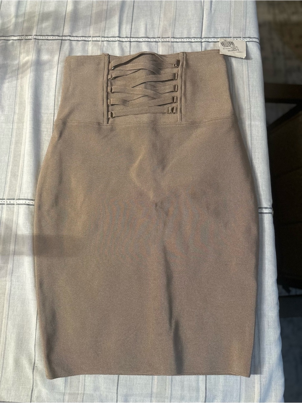High-Waist Lace-Up Pencil Skirt - Beige